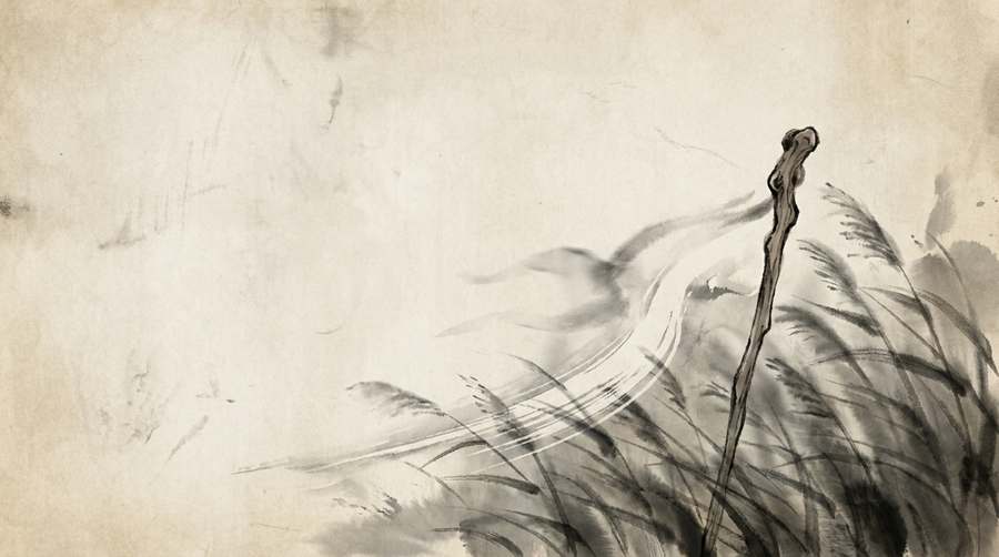 Reeds parting in a sudden line as something unseen moves away.