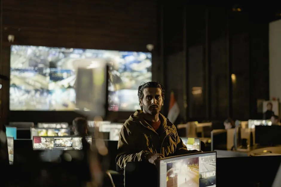 Modern security control room with a diverse team monitoring live surveillance feeds. (Photo: AMORIE SAM / Pexels)