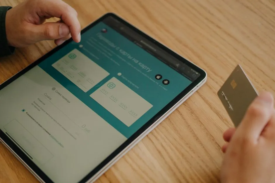 Banking app on a tablet with a payment card — a stock illustration for this report on Anthropic's record AI funding round.