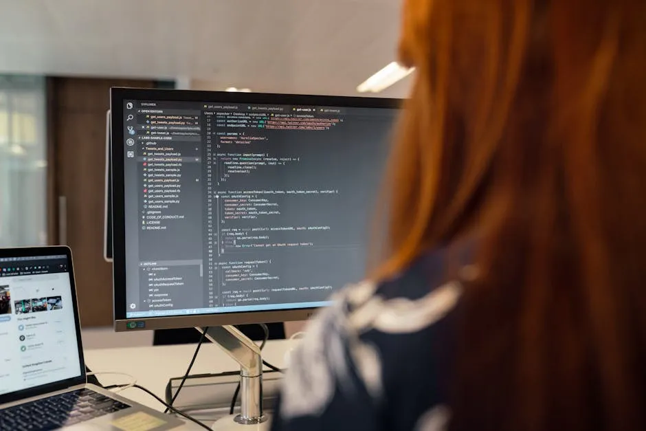 Developer at a screen of code in a dark workspace, illustrating the rise of autonomous AI coding agents.