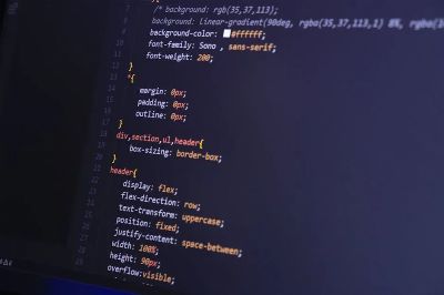 CSS code displayed on a computer screen highlighting programming concepts and technology.