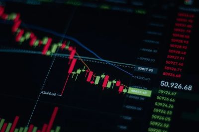 Close-up of stock market chart showing trends and data on a digital screen.