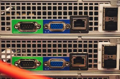 Detailed view of Ethernet and VGA ports on a server highlighting connectivity features.