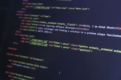 Colorful HTML code displayed on a computer screen for programming projects.