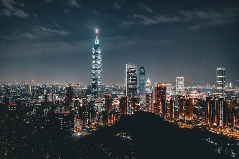 Taipei at night, with Taipei 101 above the city lights