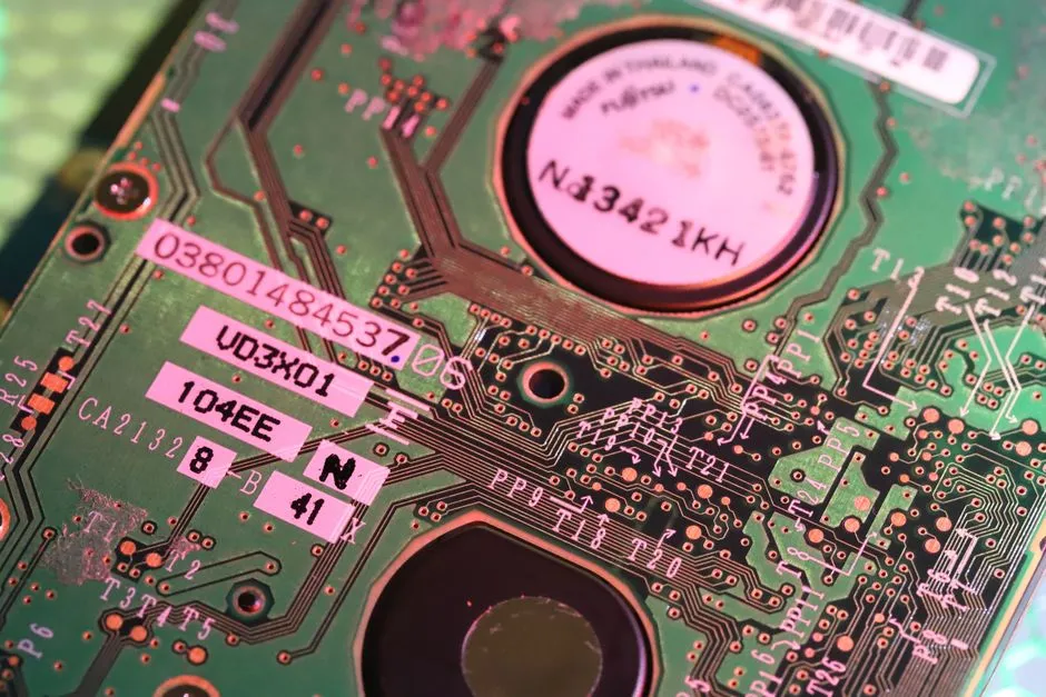 Close-up of a printed circuit board, illustrating a report on Intel raising US$20 billion largely against advanced packaging capacity.