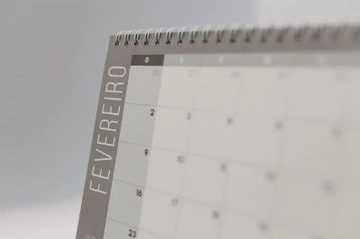 Close-up of a minimalist February calendar page with soft focus.
