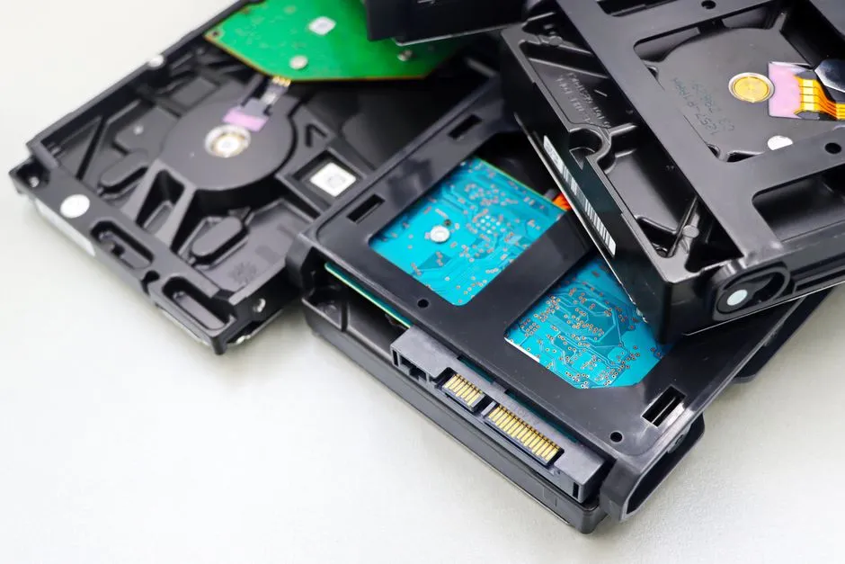A stack of internal hard disk drives