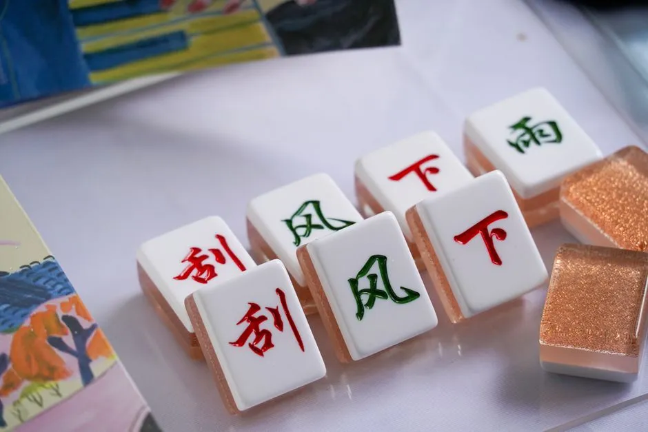 Game tiles printed with Chinese characters