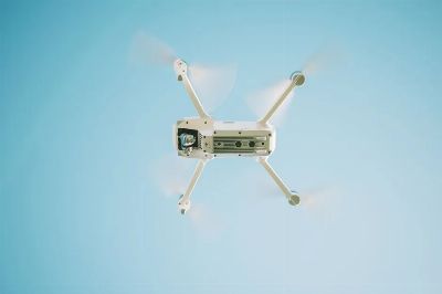 A sleek white drone flying under a clear blue sky, capturing aerial views.