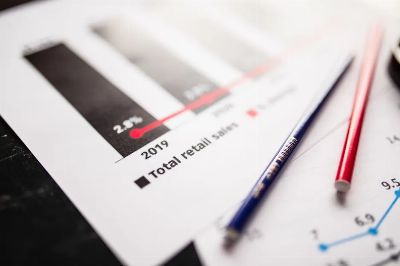 Detail view of retail sales chart and pencils on desk, showcasing data analysis.