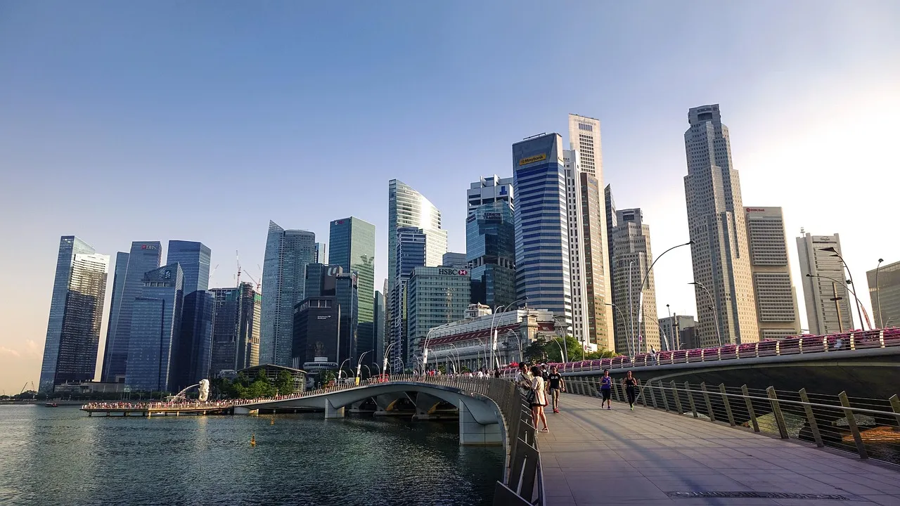 The Singapore central business district skyline seen across the water from the Marina Bay waterfront