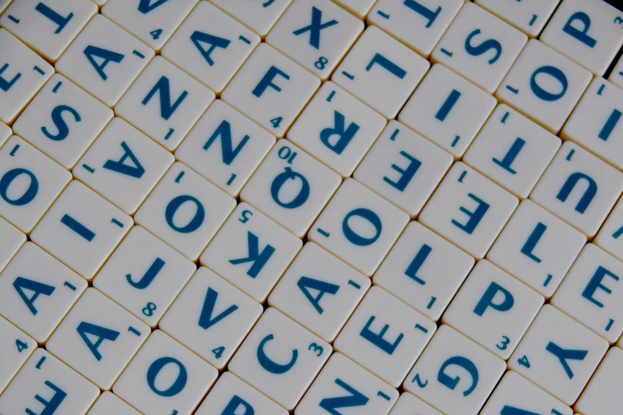 Scattered letter tiles from a word game