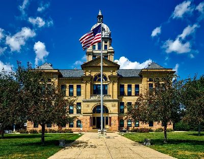 benton county, courthouse, building, structure, american flag