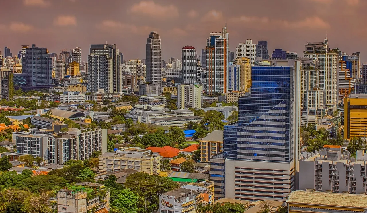 The Bangkok skyline at dusk
