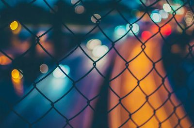 fence, chain link, bokeh lights, traffic, chain link fence