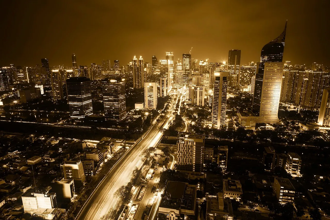 Jakarta's city centre lit up at night
