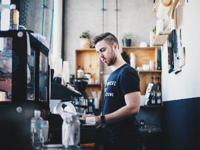 people, man, counter, cashier, restaurant