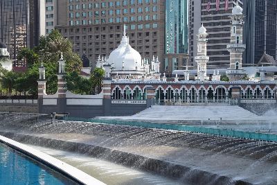 masjid jamek mosque, water display, river of life project, muddy confluence, two rivers
