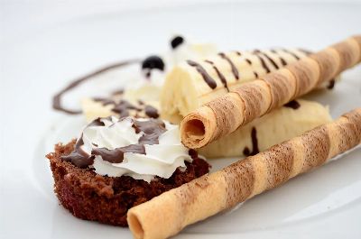 bananas, dessert, sweets, whipped cream, eating