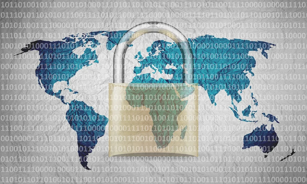 A padlock drawn over a world map