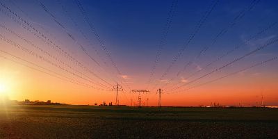 sunset, countryside, power lines, nature, power poles