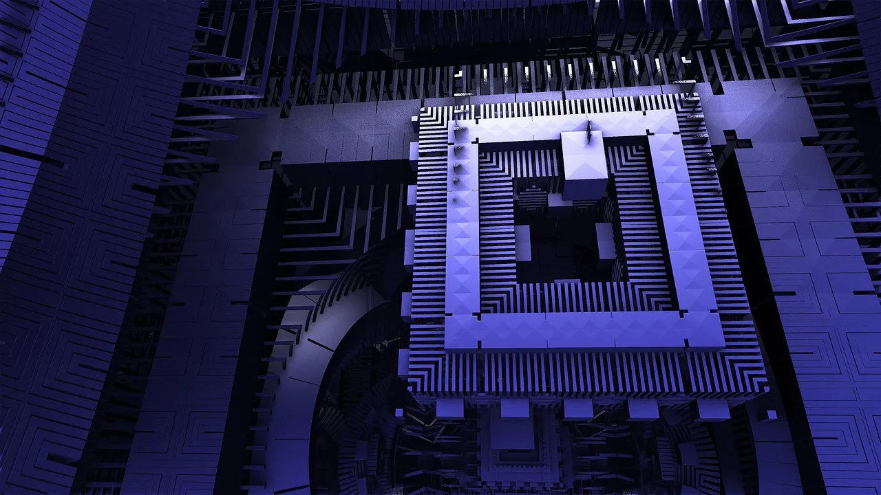 An abstract rendering of a quantum processor chip