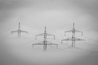 fog, landscape, electricity, electricity pylons, haze