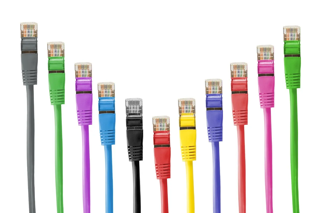 A row of coloured network cable connectors standing upright on a white background — illustrating the gateway hardware these VPN flaws sit in.