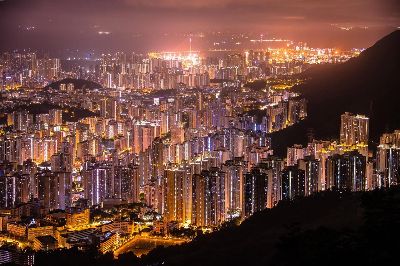 hong kong, cityscape, night, lights, city