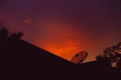satellite dish, sunset, evening, nature, afterglow
