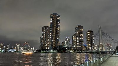 tokyo, japan, river side, night view, river