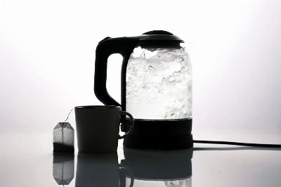 electric kettle, tea, boiling water, tea bag, mug