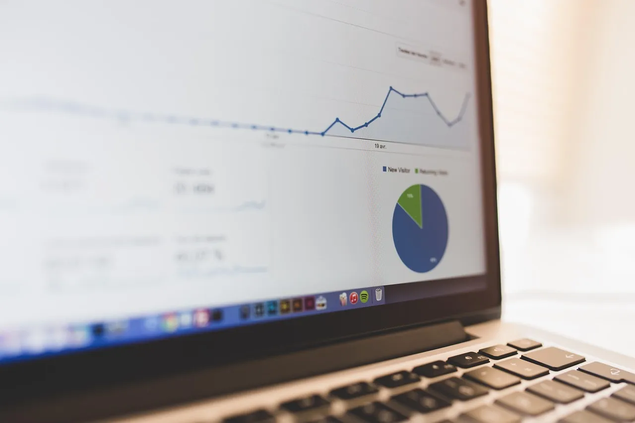 A laptop screen showing a line chart and a pie chart, illustrating a report on Anthropic quarterly revenue and profit disclosure.
