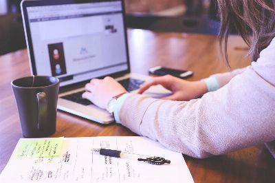 student, typing, keyboard, text, woman