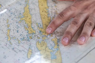 map, sail, sailor, hand, finger