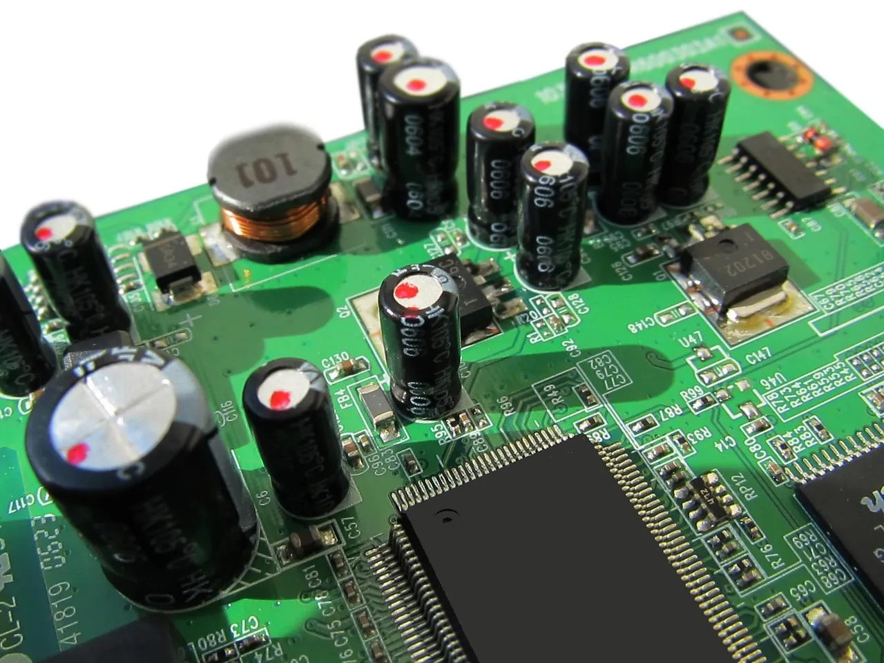 A populated circuit board with a large surface-mount controller, the category of silicon Marvell designs